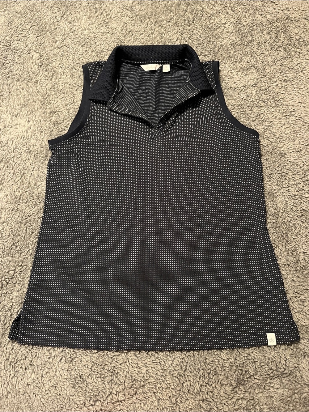 Lady Hagen Navy Knit Polo Top with White Stitch Detail
